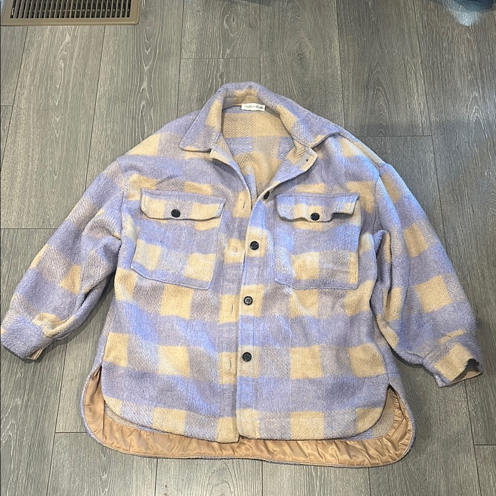 Purple and Tan Lightweight Plaid Shirt Jacket
